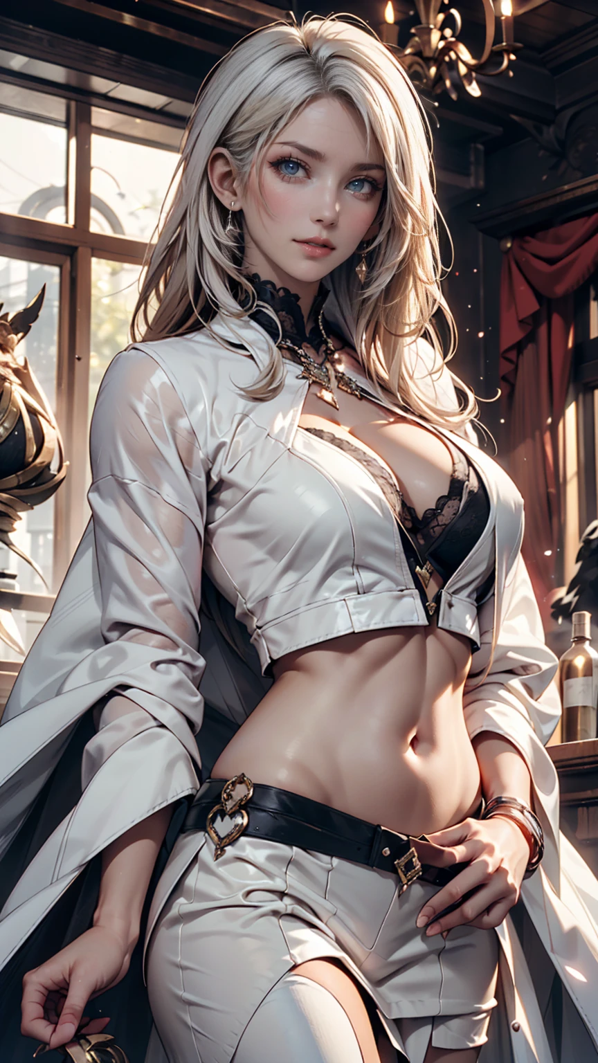 ((((masterpiece, highest quality, High resolution)))), Extremely detailed 8K, スリムな体を持つsexyな美しい21歳の女性, (Ultra HD, Very detailed, Very detailed, Very realistic, Ultra-realistic, Photo Real),{ The depth of the written world, (Godley:1.2), (bounce front lighting:1.1), (Soft and diffuse lighting:1.6) } (One girl:1.5), long wavy brown hair, (ダイナミックなsexyなポーズ), (Very delicate and natural hair:1.3), To the camera, A light smile, (Large and firm breasts: 1.2), (Very delicate and natural face, Very delicate and natural eyes:1.3),(Very delicate and natural clothing:1.2),(Wearing a police officer's uniform, Chest button not fastened, The chest area of the uniform is wide open, I can see your chest:1.6) (Pink nipples sticking out:1.3), Shine, Very sweaty, (Light of the sun, sunlight), sexyな長い脚,sexy, Blushing, (Ultra-realisticな広大な風景, photogenic scenery:1.1), A big, modern and luxurious city, Standing in a dark interrogation room, Very windy day, hair blowing in the wind