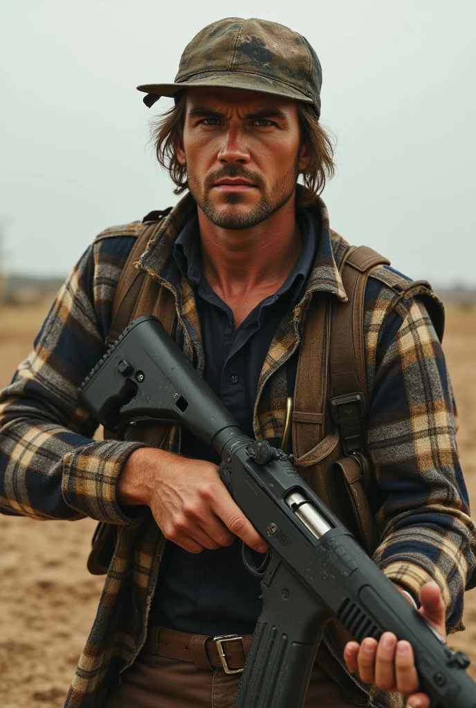A young man stands with gun