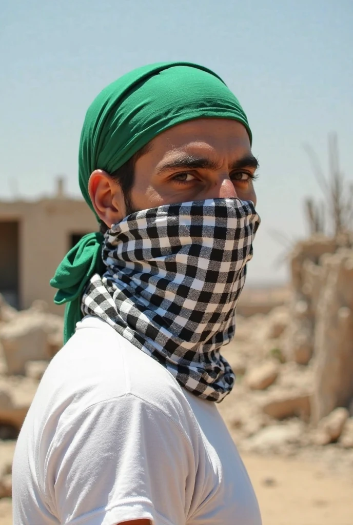<lora:Bandana_Mask:0.7>, masterpiece, best quality, man, green bandana mask, baseball hat, shirtless, side view, standing in a park, intricate detail, atmospheric, dramatic