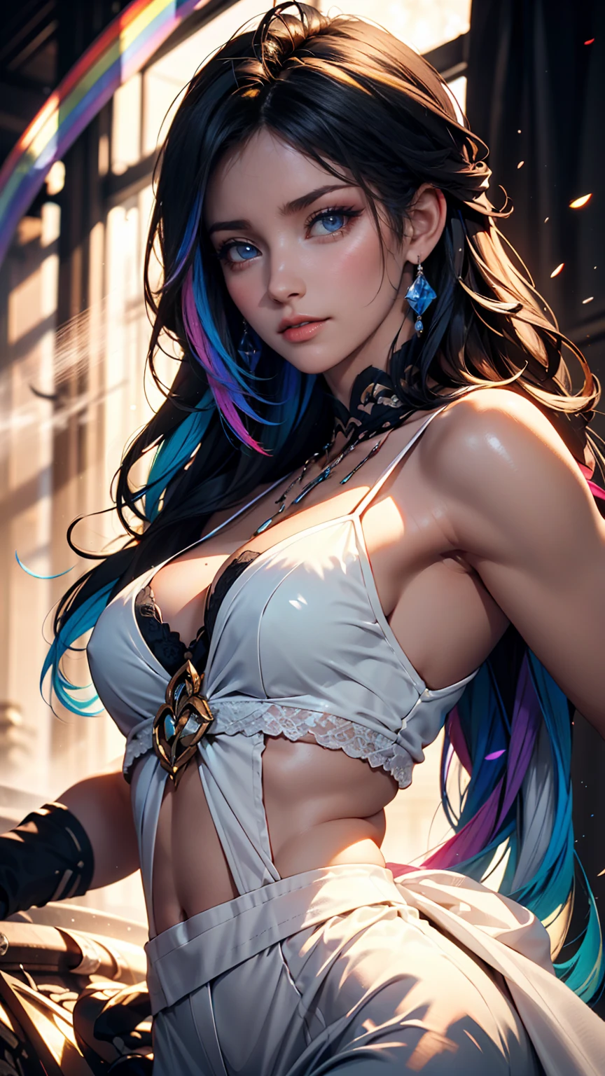 ((masterpiece, best quality)), official art, fine illustration, super detailed, fantasy, laying down, perfect hand, perfect body, straight long hair, 1 milf girl with red horns, (((extremely detailed beautiful blue hair ))), (((extremely detailed cute face and transparent violet eyes))), (((extremely detailed perfect finger))), violet dress with gold accent,((huge tits)), massive cleavage busting, look up, night sky, blue lightning on background, pov from below