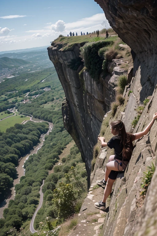 female, American, climbing mountain, valley