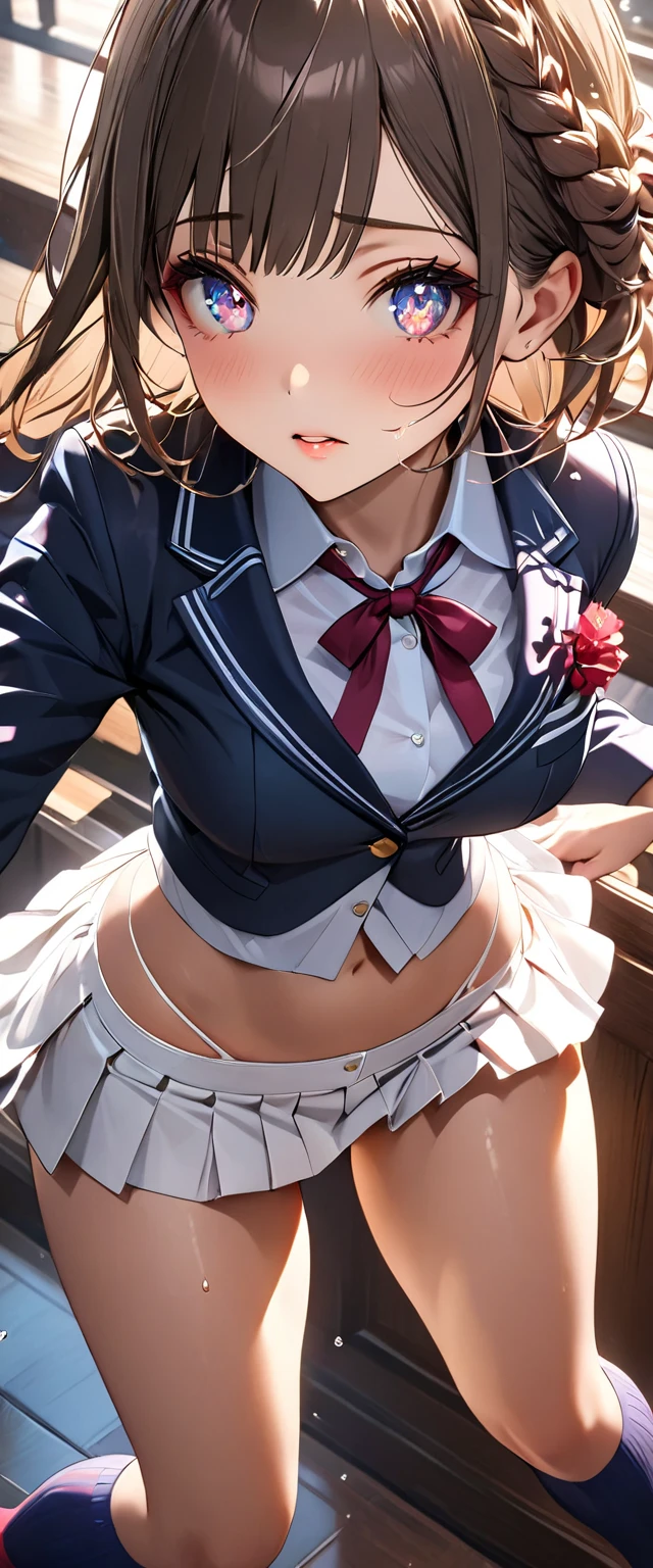 ((SFW)), Surreal, 1girl, alone,
Mean Girls,
A high school girl in a ,
Wearing short gym shorts, It's black and very small, High-cut and see-through,
Flipping up the skirt with your own hands, Mid-length pleated skirt ,
Looking down on the audience,
Mature Beautiful Girl,
Detailed and fine eyebrows,
Fearless smile, Self-pleasure, Relaxed lips,
Cold look, Feeling superior, Triumphant,
The insidious eye, Mock the Disappointment, Feeling superior,
BREAK Orgasm Against Disgust, Set expectations for your audience、betray, A ministry of joy and disappointment,
Dramatic shading, Fascinating lighting that exaggerates the subject,
(Dynamic wide shot from below:1.2),
Expressing the charm of a , Keep the audience excited、Disappointment immediately after, The Temptation of Sex,
Creating a work based on the theme of mean gestures,
BREAK Realistic and accurate movement, Use all kinds of effects to captivate your audience,
BREAK Ultra-realism, Detailed and realistic skin texture, Detailed and intricate texture, Delicate and intricate brushwork, Detailed and clear depiction, Transparent depiction, Highly detailed and aesthetically pleasing,
BREAK Highest Quality, Highest Resolution, 16k, Optimal rendering,
