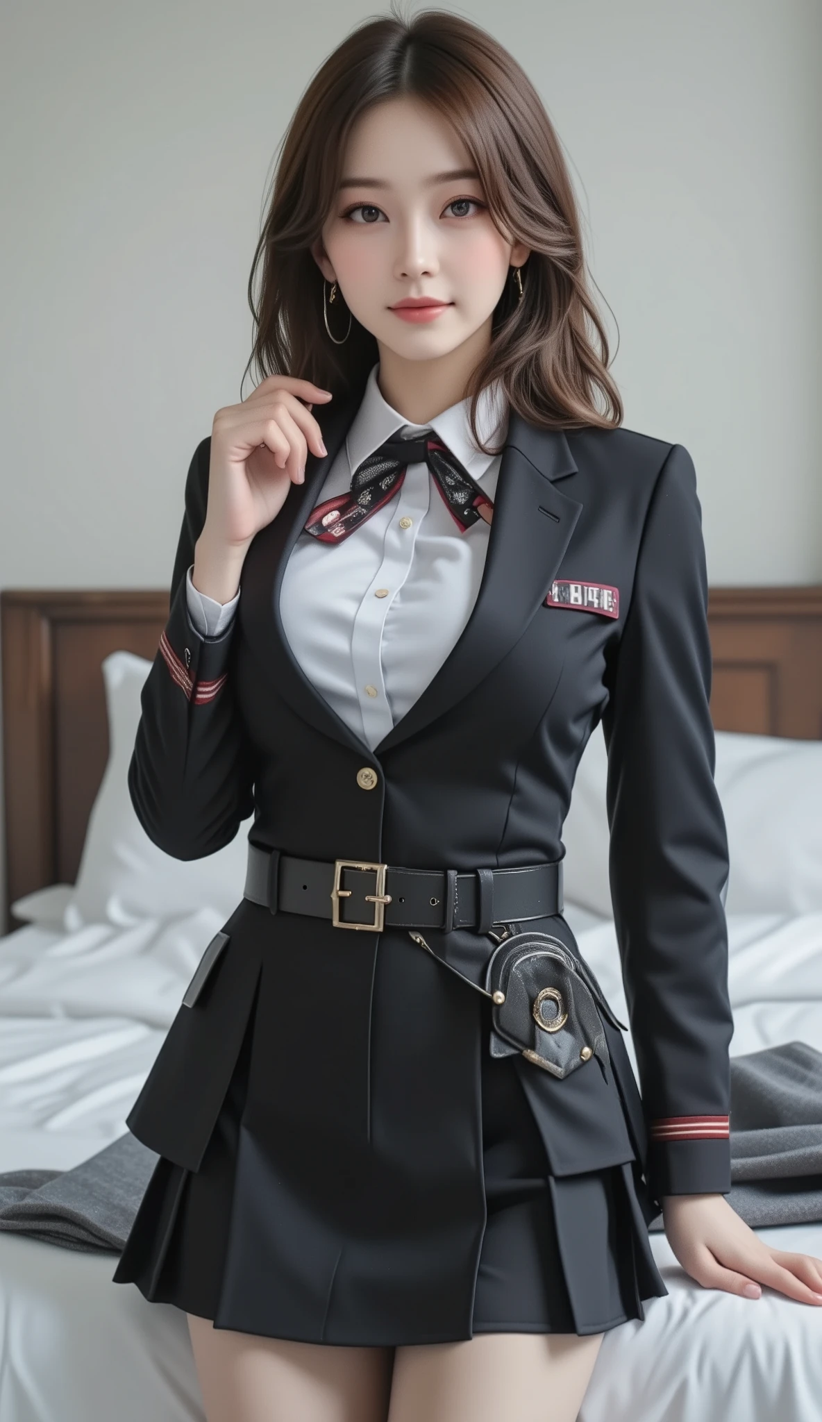 inbox\(ttp\), Masterpiece, super fine, super high resolution ,(8k, RAW photo, best quality, masterpiece:1.2), (realistic, photo-realistic:1.37), full body,
((in a toy box with window)), red box, ruins for background tall girl,
1girl, Asian girl,Absolutely beautiful girl,solo, full body,
Hanging military cap, hanging tie, photo frame, photo, hanging military uniform, hanging white shirt, women's watch, pocket watch, hanging short skirt, socks, belt, gold belt buckle, red first aid kit, black boots
Documents, medals, glasses, cosmetics, clutches, small bags, bottled cosmetics, VIP cards
Cloak, army coat, revolver, pistol bullet, Swiss army knife, tactical equipment, sabre, rifle, M4A1, rifle magazine, rifle bullet, smoke grenade
Police Department, Gotham Police Department, crime scene,
Wear only underwear with high heels, dark bra, dark panties
Cold light, contour light, cinematic lighting
kneeling, sideways glance