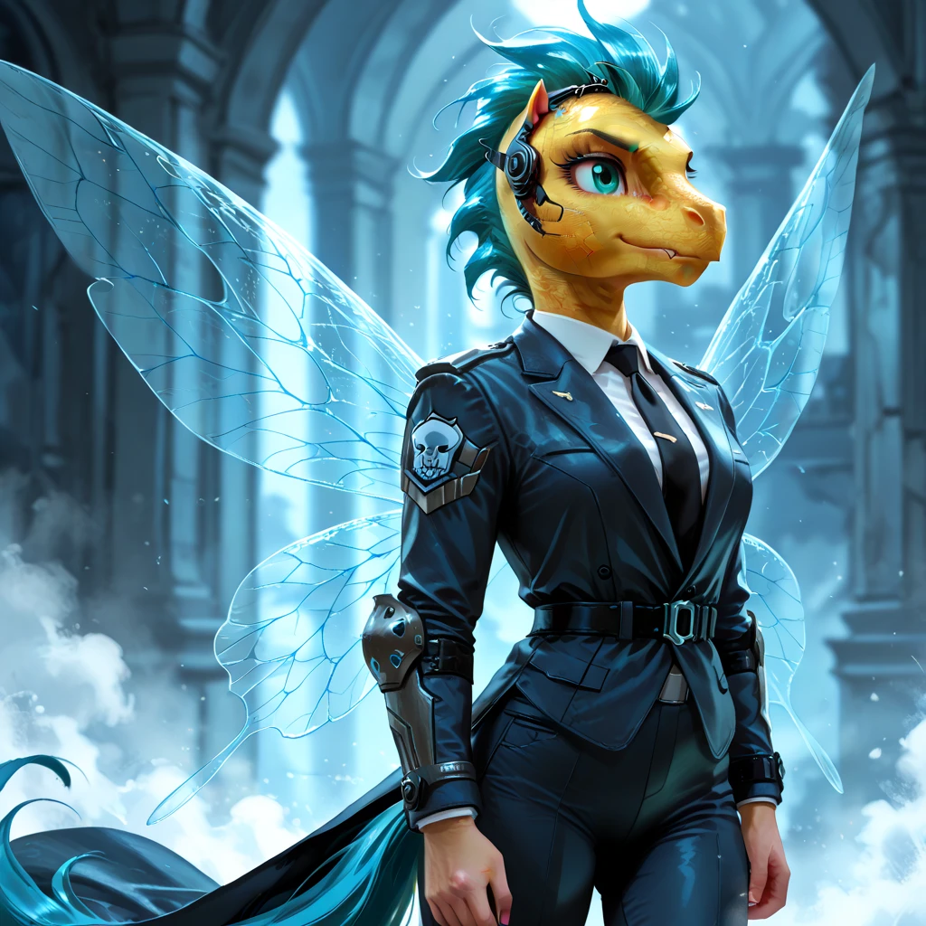 Armoured Raptor, with fairy wings, in a suit 