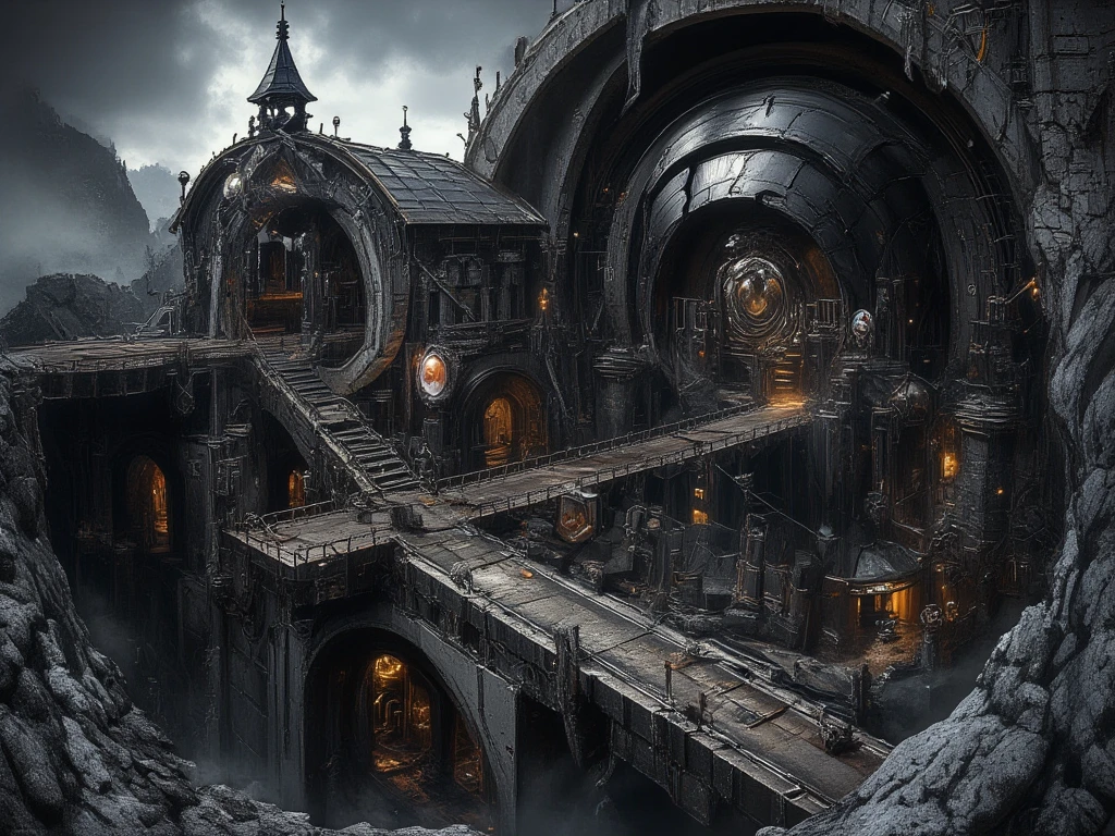 Cutaway view of underground base beneath a small chapel, (rundown chapel), multi-level underground base, high security vault, (underground cutaway:1), underground