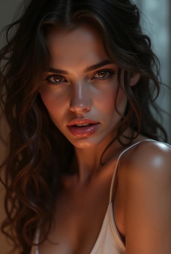 arafed femme pleinement , fille sexy aux yeux marrons, Ultra réaliste, minutieusement détaillé, Portrait Sophie Mudd, cheveux bruns et grands yeux, Photo d’une femme debout dans le club, violette myers, sans maquillage, maquillage naturel, regarder directement la caméra, visage avec artgram, maquillage subtil, poitrine de grande taille seins vers l’extérieur