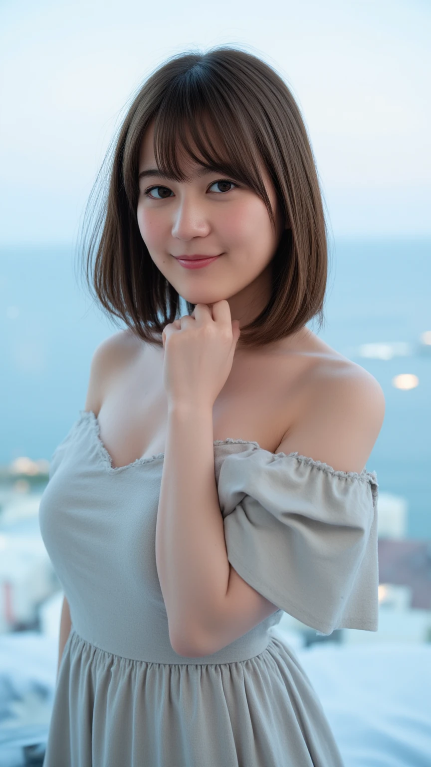 table top、(highest quality、4k、8k、High resolution、master piece: 1.2)、Super detailed、(real、photorealistic、photorealistic: 1.37)、full body shot、whiteTshirt、Complex and beautiful eyes、woman、short hair、natural color lip、bold and sexy pose、smile、Ocean、20 year old girl、Cute and sexy shot looking at the camera。