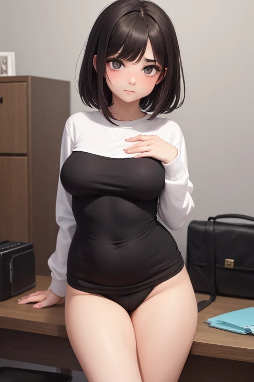 (solo), (cute face), (small and medium-sized face), (shoulder length hair), medium hair, (black hair), (lips parted), (teenage girl), plump and sexual, with light areola, mature female, sexual figure, smooth skin, enhancement, standing, breasts skin, wearing a thin and transparent light V-neck T-shirt, ultra-thin and semi transparent short skirt, exposed navel, and a lot of fat content in the chest, all over the body Skin visible through clothing, knees close together, slender legs, large buttocks, slender calves, bare feet, optimized facial details, sandals low fat, huge chest, ruddy lips, wearing nearly transparent pale pink V-neck T-shirt, ultra-thin translucent white hip skirt, exposed umbilicus, chest fat content is very much, dream, morning light, breast enlargement, pink * *, vest line, slender waist, hip, peach hip, color, attractive, sexy, perfect legs, bare feet, pink skin, smooth and delicate skin, whole body, front standing,((gigantic breasts)), calf, jade feet, low-heeled shoes