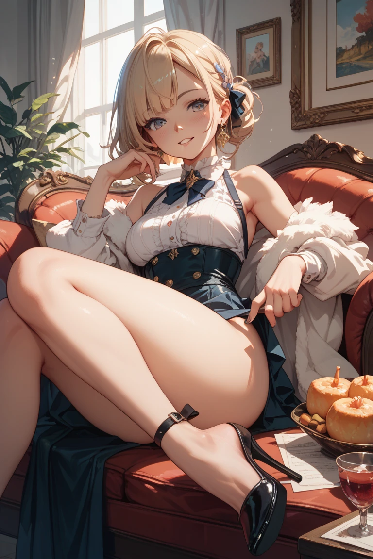 masterpiece, (photorealistic), (8k wallpaper) , (best quality), perfect quality, solo, (detailed eyes:0.9), Ermione, adult, eating muffin, small smile, sexy, very beautiful face, curvy, chubby, fat rolls, belly rolls, soft, pink yule dress, see-through dress, muffin top, big deep navel, tight dress, love handles, thunder thighs