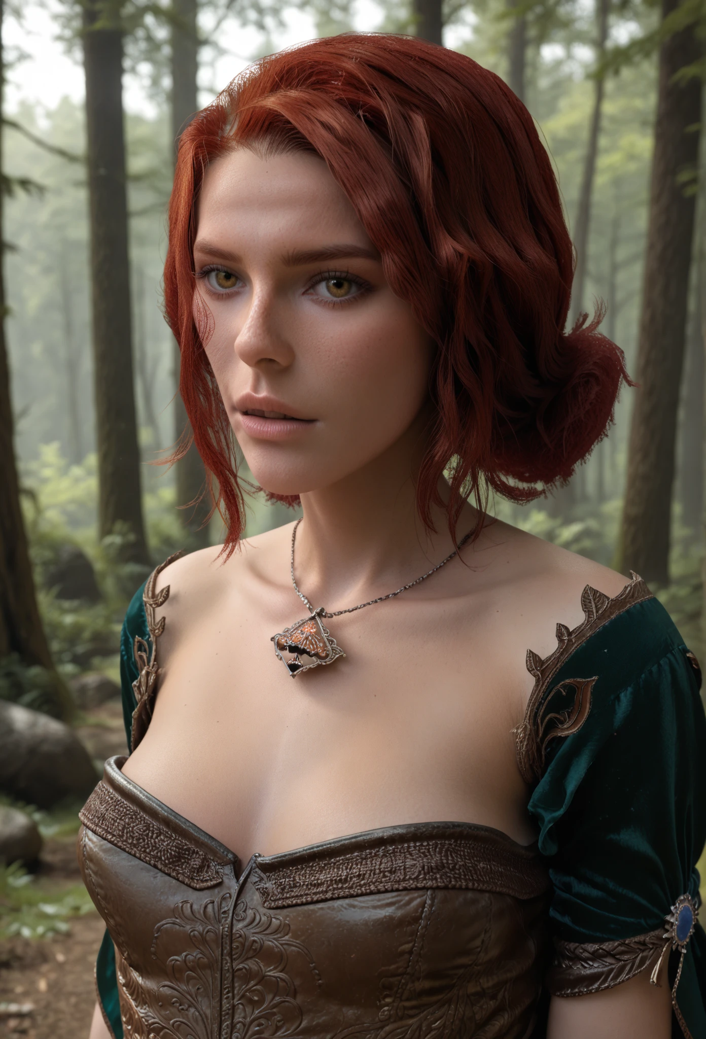 a beautiful reddish-haired witch, highly detailed portrait, fantasy rpg character, magical powers, intricate magical effects, dramatic lighting, cinematic composition, award-winning digital art, unreal engine, 8k, hyper realistic, masterpiece, photorealistic
