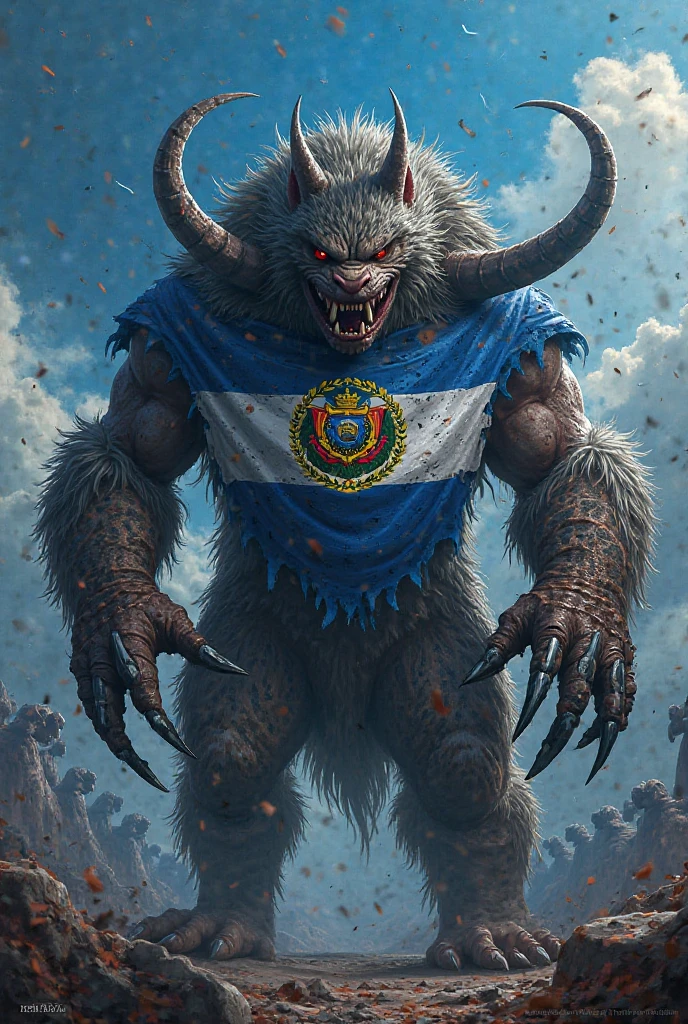 The flag of Honduras held by a giant