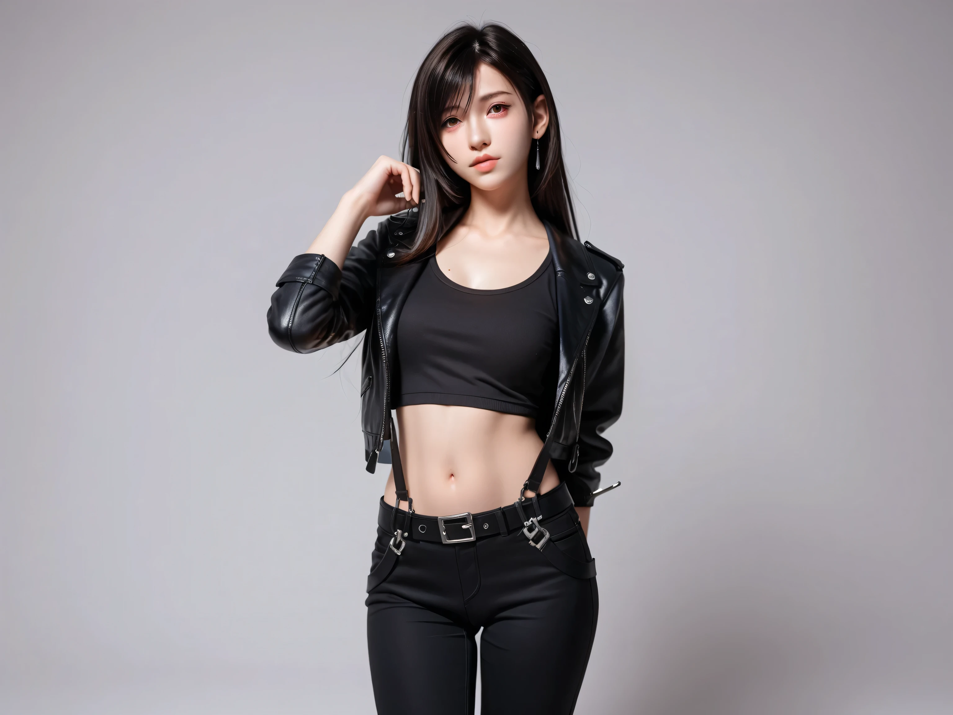 A rambunctious woman wearing a black jacket and black pants is tied up, Japanese goddess, Japanese model, Japanese fantasy, gorgeous Chinese model, young sensual gravure idol, asian girl, lies in, realistic young gravure idol, Japanese, suppressed, realistic sensual gravure idol, Tifa lockhart, Very Sexy Pose, trending at cgstation, Tifa