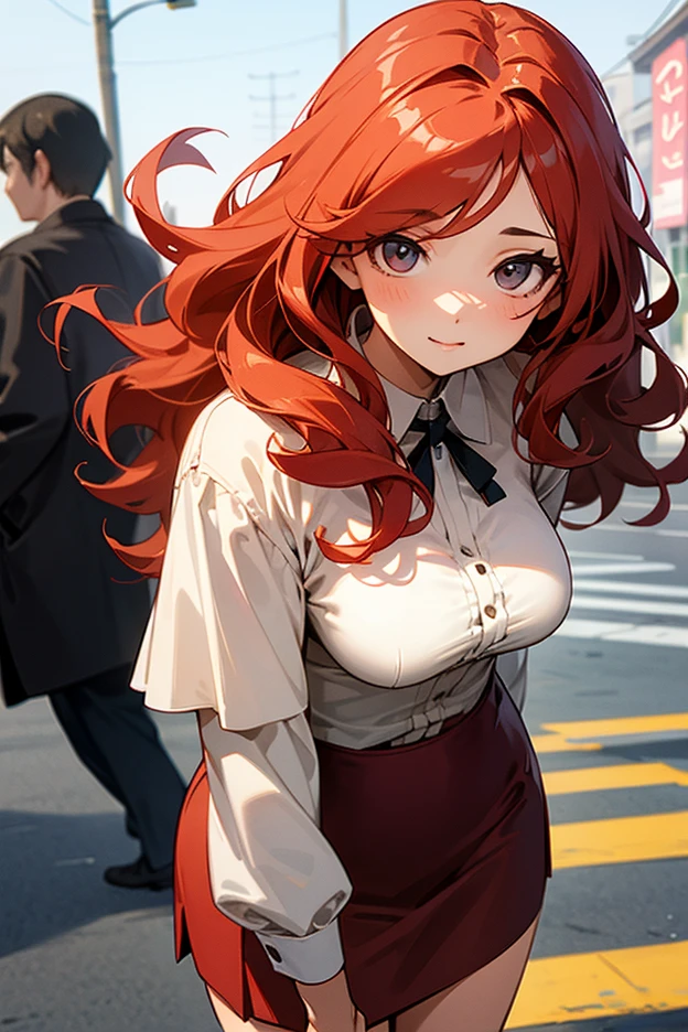 (​masterpiece、top-quality、top-quality、Beautifully Aesthetic:1.2)、1 girl in、ighly detailed、highestdetailed、grey  eyes、orange color hair|long Brond Hair、((weddingdress))、((pantyhose))、Matsumoto Rangiku、graffiti art、Look at the viewer、A smile、((Open legs))、((Empty background))、((Raise the skirt))