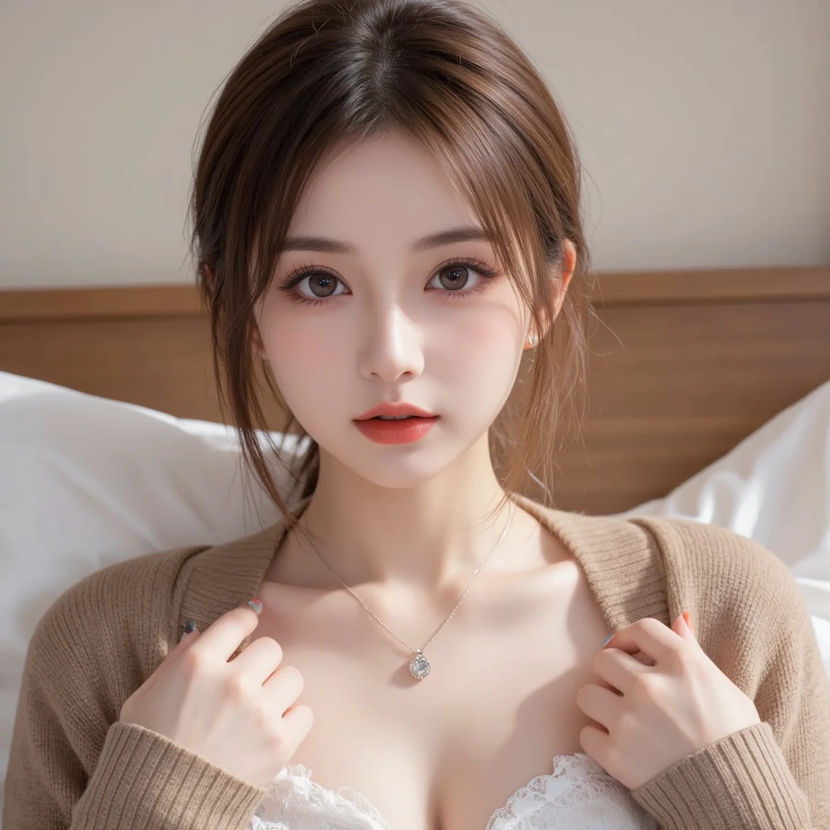 ((Best quality, 8k, Masterpiece :1.3)), Sharp focus :1.2, A pretty girl 24 years old with perfect figure :1.4, Slender abs :1.3, Raw photography、超A high resolution, full body, Ultra High Definition, (Photorealistic:1.4), Detailed Photo, Smiling, Sexy, Facing Camera, Close-up , (Photorealistic), (1girl), Beautiful Face, (Realistic Face),Beautiful Hairstyle, Realistic eyes, beautiful detail eyes, (realistic skin), beautiful skin, (sweater), absurd, attractive, ultra high resolution, ultra realistic, high definition, golden ratio,Good hands、10、high-reaster-piece、highest quality、head:1.3、((Hasselblad photo))、Fine Skin、crisp focus、(Light like a movie)、gentle lighting、Dynamic Ungle、[:(detailed face:1.2):0.2]、
Negative Pro,  Highly detailed face and skin texture, Detailed eyes, Double eyelid,huge breasts,masterpiece,super fine eyes,super fine hand, face zoom, perfect makeup,Dynamic Lighting