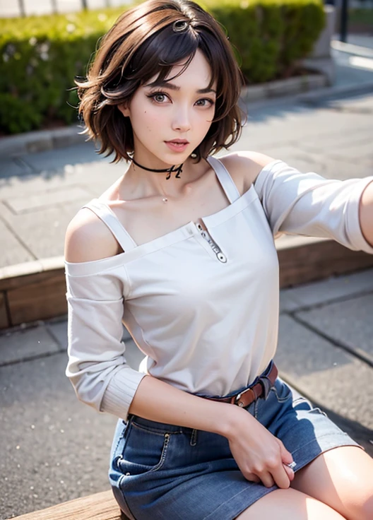 (Highest quality, Very detailed, masterpiece:1.2), 1 women, Very thin body, length, Thin legs, ((Black layered cut short hair:1.2)), ((Thick and fluffy bangs)), Very detailedな顔,A faint smile, small, Thin Nose, small thin mouth, Extremely sharply focused eyes, Japanese, Beautiful Face, Realistic eyes, Beautiful and beautiful eyes, Realistic Skin, Beautiful Skin, charm, (A vivid face), Beautiful Hairstyles,((Over Size short sleeveTシャツ),((脇を見せる,腕を上げる)),Creepy and unique hairstyles,下からのアングル, High resolution, Vibrant color palette, Mysterious and mysterious stone wall, Amazing place,Characteristic dark shadows and strange details, background