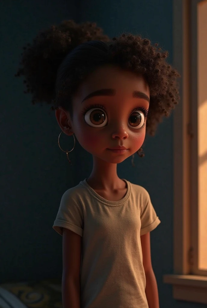 a black boy, curly hair, curious, looking forward, 