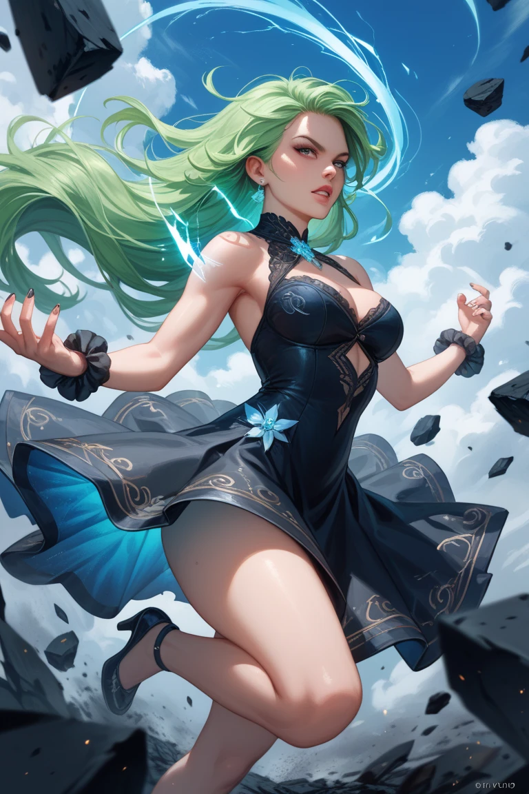 Detailed textures, high quality, high resolution, high accuracy, realism, color correction, correct lighting settings, harmonious composition. mobius, solo, green hair, naga the serpent, gloves, smile, long hair, white background, black gloves, looking at viewer, black dress, dress, claw ring, wavy hair, bangs, large breast, large breast, huge chests, bare shoulders, elbow gloves, sleeveless dress, sleeveless, asymmetrical gloves, jewelry, green eyes, cleavage, mismatched gloves, crown, earrings, cowboy shot, single sleeve, single earring, breedable hips, milf, mature