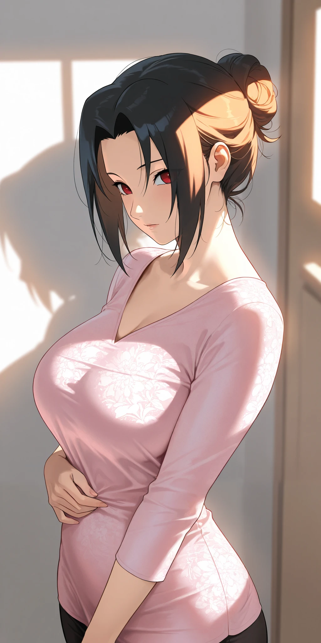 (masterpiece,Highest quality,8K,Ultra-high resolution),appropriate margins,Emphasize the face,ホテルの部屋BREAK,1 person,Very beautiful and cute adult woman,Slim body,Very large breasts,Bust 120,Upturned chest,BREAK,Purple Hair,Thick eyelashes,Red eyes,Embarrassing,short hair,Straight Hair,BREAK,Bathrobes,Unbuttoned