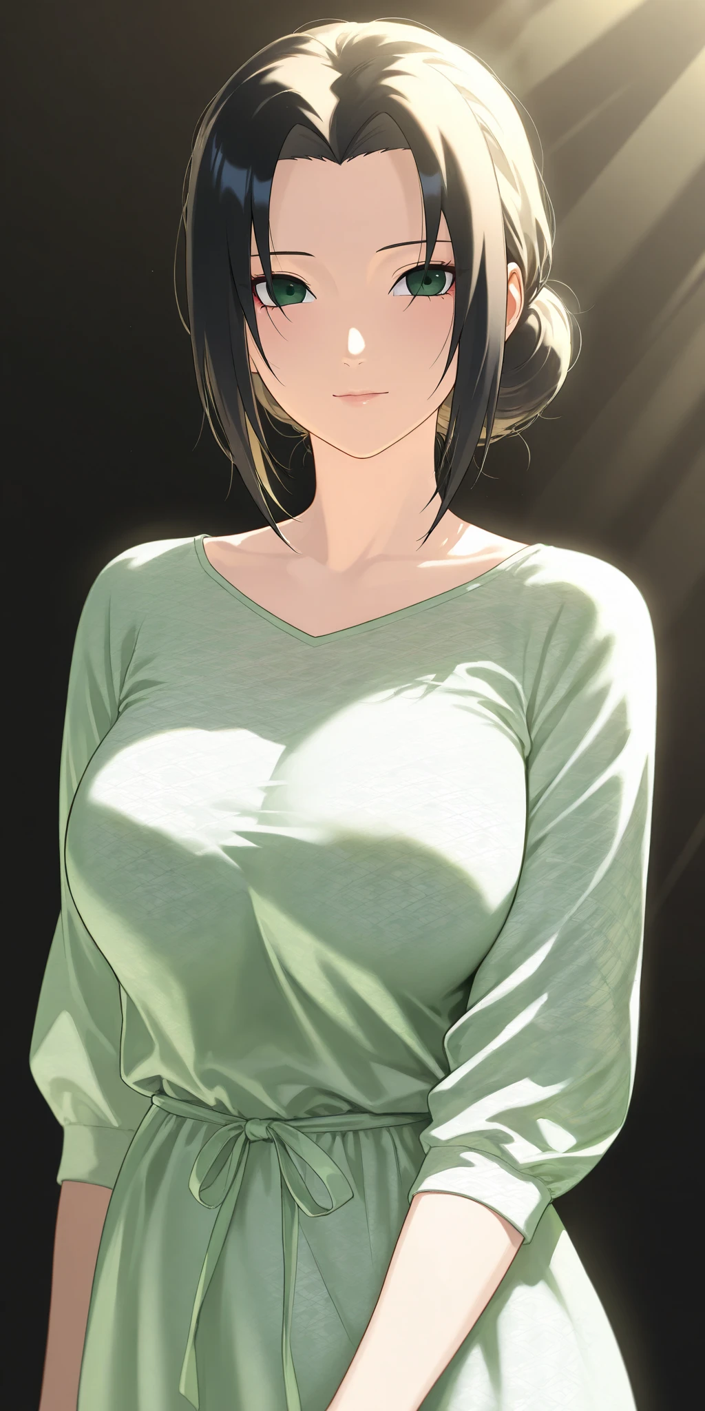 ((best quality)), ((masterpiece)), (detailed), perfect face, short hair, blue top, crop top, blue fitted legging shorts, huge breasts, huge ass