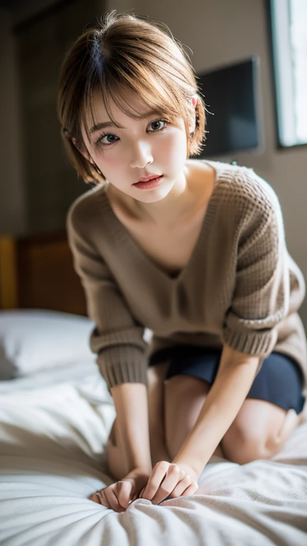 In detail, High resolution, high quality、Perfect dynamic composition, Beautiful attention to detail, Bob Layer Cut、From below、sight、From below、From below、Sit on the sofa、Long legs、despise、Looking into the camera、Hold in hand、Put your hands forward、holding something、Natural color lip, 23 years old、1 person、Clear Skin、Shorts、Shiny Hair、Bedroom、Inside the room、Fashionable clothes、Shibuya Ward、Pique Ice Cream、Loungewear、Fashionable、Beautiful feet、Futomo、shake your head、Glare、Stimulate、Rage、video