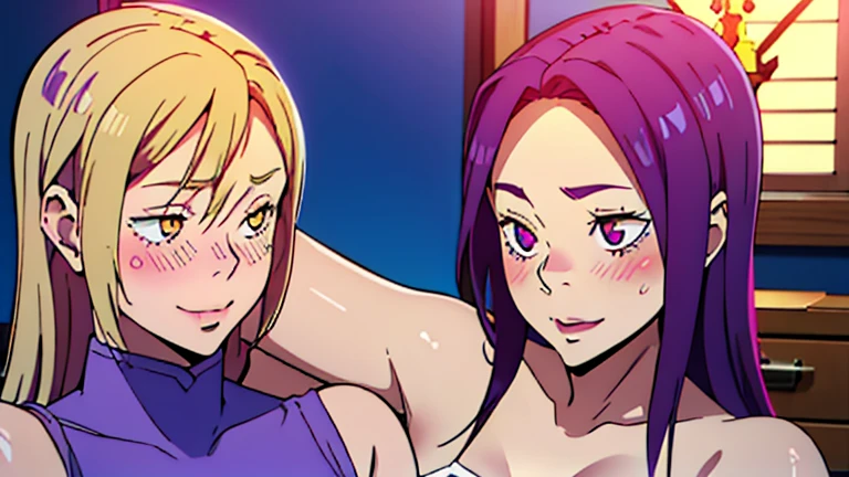 score_9, score_8_up, score_7_up, shaded BREAK 1futanari and 1girl, futanari Ingrid having sex with Reika Kitami, red hair, green eyes, tan, long hair, hair ornament, blonde hair, green eyes, white skin, long hair, v-shaped eyebrows, smug, looking at viewer, topless, bottomless, fully naked, fully nude, girl sitting on futanari's lap, penetration from behind, huge penis penetrating vagina from behind, sex scene, vagina spread by huge penis from behind girl, vagina leaking liquid, blushing, screaming from ecstasy, tongue out, eyes looking up in climax, hand squeezing breast, fingers squeezing breast, fingers teasing nipple, pulling nipple, bodies touching, large breasts, huge breasts, round full breasts, super thin waist, heart shaped hips, kissing, Ingrid's penis penetrating Kitami's vagina, Kitami straddling Ingrid while being penetrated, sexual intercourse, sensual scene, outdoors, sunset, balcony