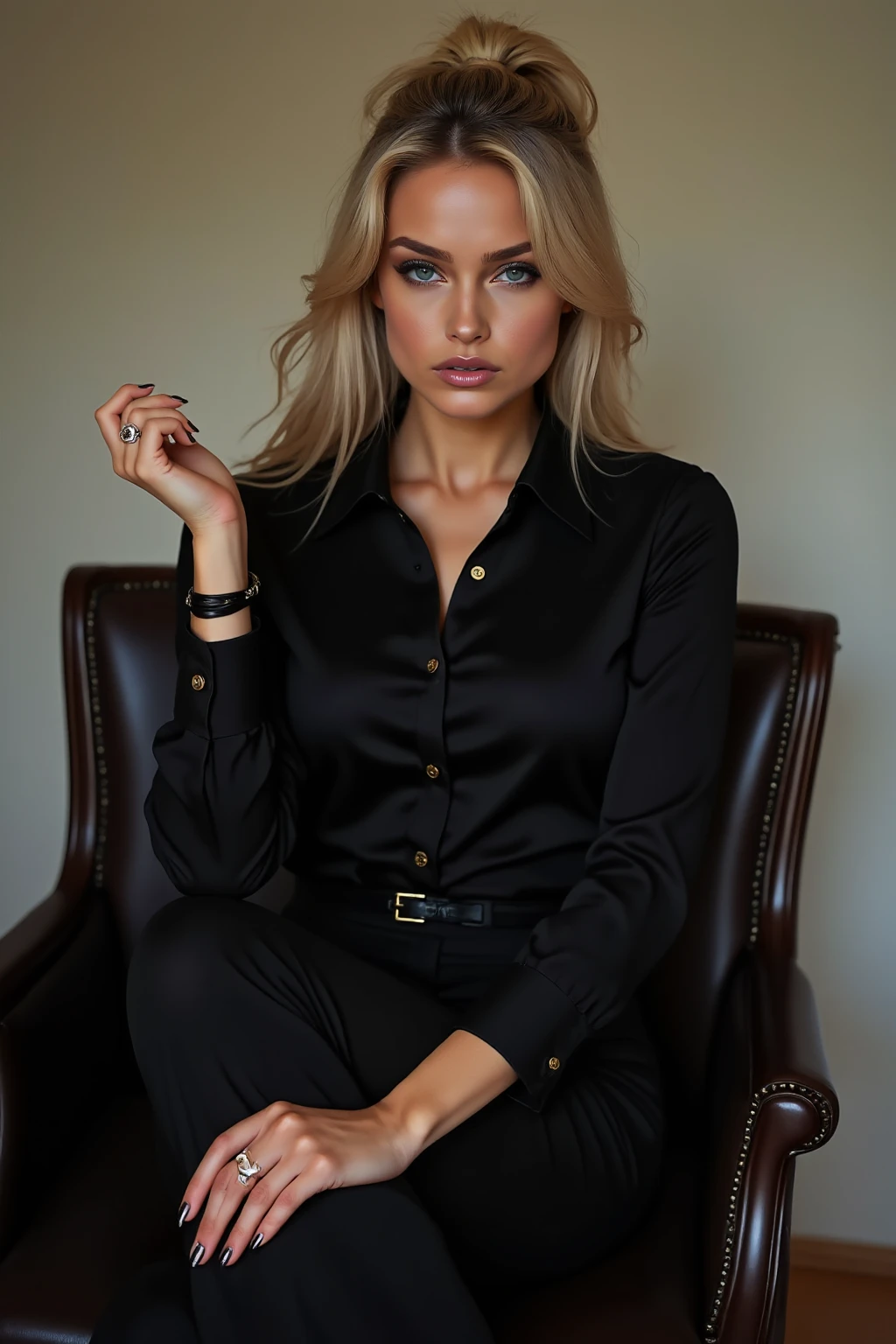 photograph of (sophiathomalla:0.89), (horny facial expression), slim figure, textured skin, goosebumps, long straight blonde hair, silk tight "collared" shirt blouse, tight jeans, dark and mysterious room with unique books and hidden wonders, perfect eyes, (candlelight,chiaroscuro), Porta 160 color, shot on ARRI ALEXA 65, bokeh, sharp focus on subject, very detailed button closure, fine silk fabric emphasis, <lora:add_detail:1>