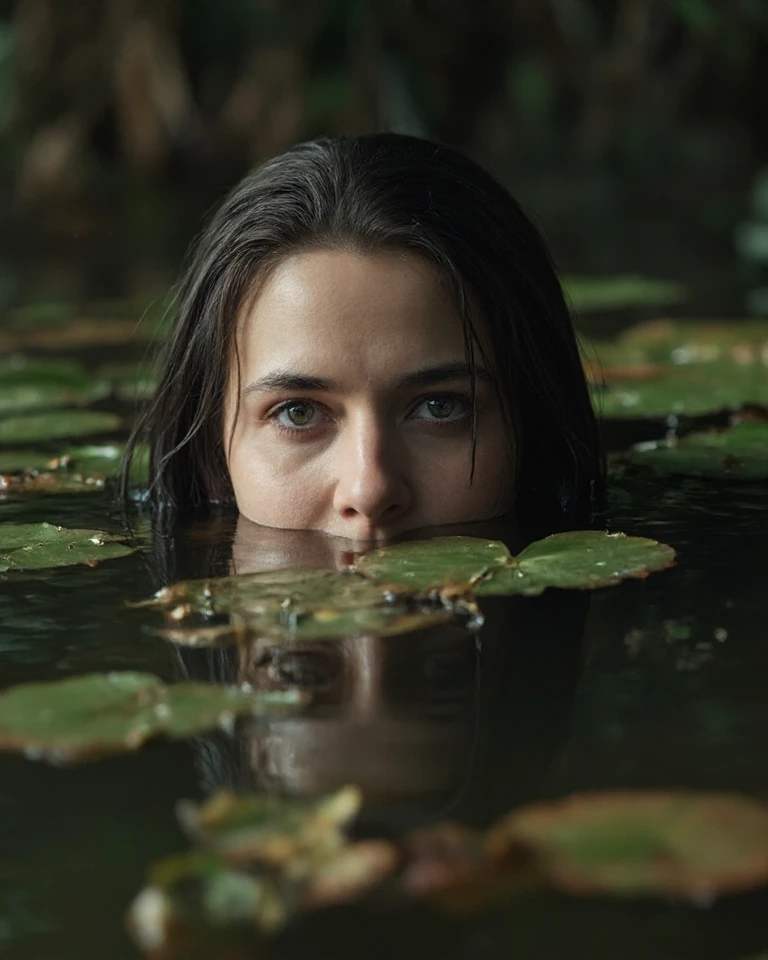 (Realystic:1.4), analog photo style, depths of field, (dark-haired Lightfoot Halfling with blue eyes, wearing a linen shirt), (small leaves and insects got tangled in wet hair), wide waist, (her full body is a visual pleasure), view from above, extremely sexy, dark fantasy atmosphere, deep shadows with the some sun rays, a delicate balance between reality and fantastic, faded colours, great quality, Masterpiece, blurred gloomy background, naturally cinematic light, 16k quality, kodak porta 400, bokeh.