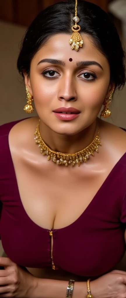night scene, low angle shot of close up photo of indian, big cheeks, sexy navel, hanging in swing chair on Mount Everest, off shoulder strapless cowl neck dress, deep cut neckline, perfect figure, swooping breasts, deep cleavage, ponytail hair, necklace, look at viewer and smile, (cinematic:1.3), intricate details, (ArtStation:1.2)