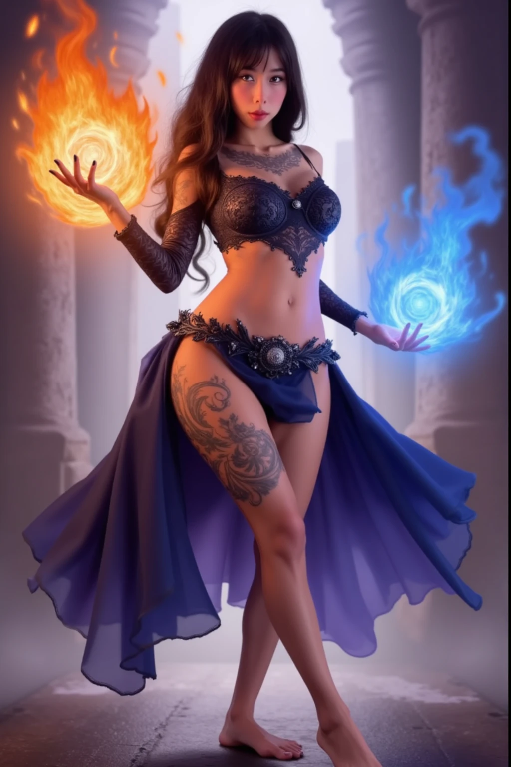 8k, ultra detalhado, master part, melhor qualidade, (extremamente detalhado), Arafed, arte dnd, scenic view, corpo inteiro, Aasimar sorceress casting a flaming spell, Aasimar, female, (Obra-prima 1.3, Detalhes intensos), female, feiticeira, Casting Flaming Spell (Obra-prima 1.3, Detalhes intensos) grandes asas angelicais, Open Blue Angelic Wings (Obra-prima 1.3, Detalhes intensos), magical fantasy background (Obra-prima 1.5, Detalhes intensos), lua, Estrelas, nuvem, vestindo manto branco, Capa roxa, flowing robe (Obra-prima 1.3, Detalhes intensos), Botas de salto alto (Obra-prima 1.3, Detalhes intensos), armado com pessoal, red hair, olhos verdes, olhos intensos, Feminino, Face Ultra Detalhada, (Obra-prima 1.5, melhor qualidade), anatomicamente correto (Obra-prima 1.3, Detalhes intensos), face determinada, Luz Divina, Cinematic lighting, luz suave, silhueta, fotorrealismo, scenic view (Obra-prima 1.3, Detalhes intensos) , Wide-Angle, Ultra-Grande Angular, 8k, Altas, melhor qualidade, Detalhes altos @Vlademir Bernardes