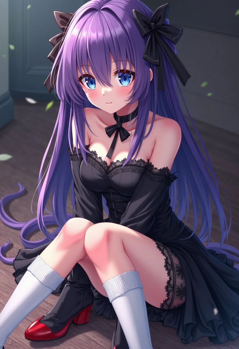 anime girl in purple lingerie with purple hair and purple panties, seductive anime girl, beautiful anime girl squatting, smooth anime cg art, the anime girl is crouching, beautiful alluring anime teen, loli in dress, beautiful alluring anime woman, revealing clothes, anime moe artstyle, anime visual of a cute girl, ecchi, from behind
