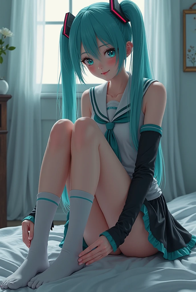 hatsune miku sitting feet up