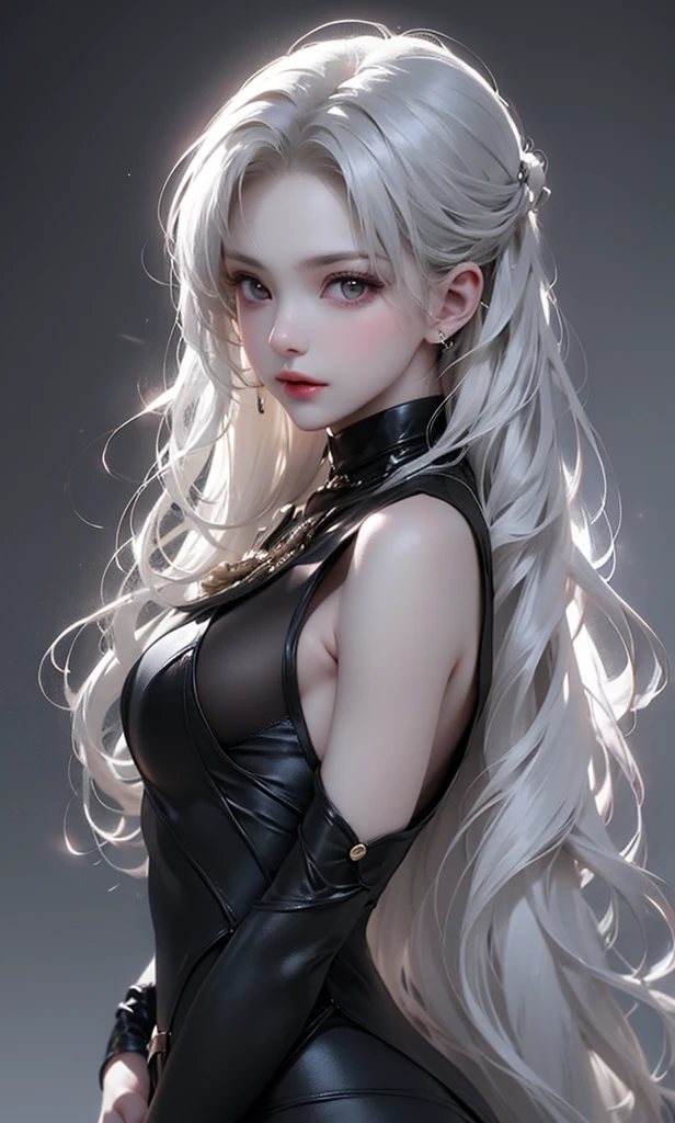 optimum，tmasterpiece，A high resolution，best qualtiy，hyper HD，super detailing，Award-Awarded，16k，独奏，（The upper part of the body），anatomy correct，Beautiful cyberpunk girl，cute  face，，Gradient Beige Hair，Hairline，（（Scarlet eyes）），long eyelasher，Hanging eye corners，White skin of the，（small boobs），（Slim body），（（College uniforms and double-breasted coats）），（），ear studs，（neck rings），（Laser material clothing：1.2）