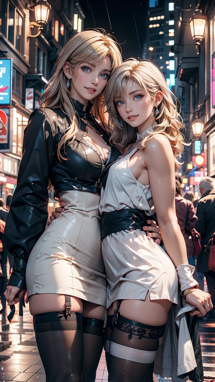 Beautiful woman, slavery clothes, blond, (leathery), revealing, sensuous, Skinned, ((アニメ)), illustration, full colors, foto perfil, Akira Toriyama style, toei animation, in a city at night, (cyberpunk style), medium breasts, breasts small, opaque colors