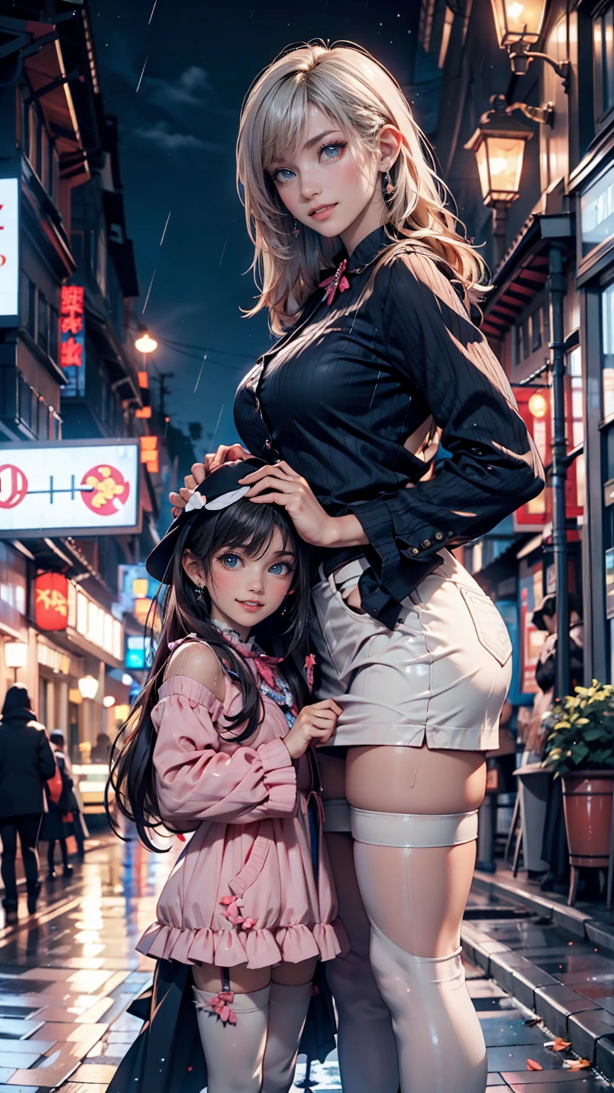 realisti, 1girl, the night, Sun, Sun light, Rear and bottom view, on the knees, in a miniskirt,In the topic, big hips, ahegao, busy street, The city, on the knees,
