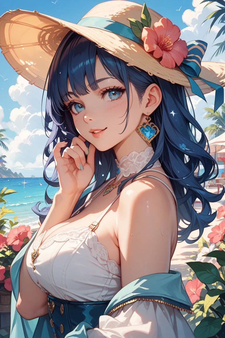 (masterpiece:1.2, best quality), 1lady, solo, upper body, big tits, latexskin
Elegant and flowy maxi dress in a vibrant color or pattern
Polished and radiant with natural-looking makeup and loose waves
Beachside resort or a garden party
Floppy sun hat and oversized sunglasses, with a straw tote bag to complete the look
Loose waves or braided updo, with floral hair accessories for a touch of whimsy
