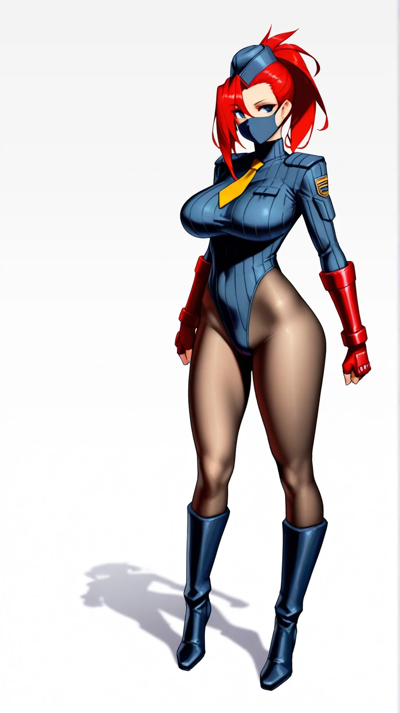 1girl, superhero, leotard, bare legs, boots, standing, solo focus, tight belt, hands on hip, full body shot, mature lady, perfect anatomy