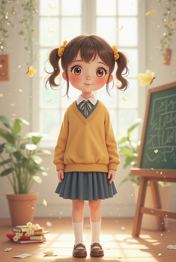 um close up de uma boneca com um vestido amarelo e cabelo castanho, Tema amarelo cabelo ondulado, kawaii retrato realista, boneca articulada da bola, arte digital bonito, menina fofa, adorable digital painting, retrato bonito, Luts, menina jovem bonito, Loli, bonito bonito, lindo bonito, jovem menina, muito bonito e infantil, personagem fofo, cara fofa jovem