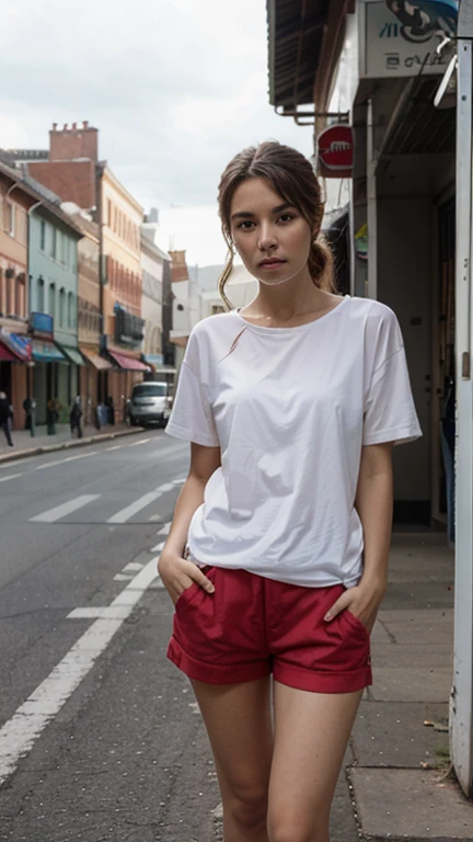 <lora:add_detail:0.8> <lora:skin_texture_v2:0.2> <lora:oiled_skin:0.5> (realistic, photo-realistic:1.3), ultra-detailed, (realistic skin),
1girl, 18yo teenage asian female, medium breasts, wide hips, chubby,
standing, looking at viewer, white short sleeves shirt, red short pants,
<lora:TaiikuSouko-V_one:0.82> indoors, room, balls, bunch