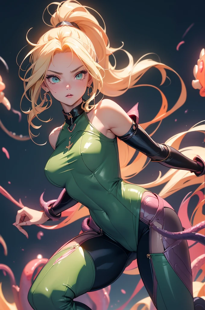 nsfw:1.1, high resolution:1.7, incredibly absurdres, kawaii:1, cute:1.5, hires.fix, anime visual:1, incredibly fine illustration,8k,masterpiece:1.2,best quality, high quality, exquisite, beautiful, insanely detailed, intricate detailed, extremely detailed, Super Definition, ultra high res, Super Resolution, best aesthetic, ultra detailed:1.5, best quality, perfect face, detailed face, illustration:1.2, 8k cg wallpaper, stunning art,absurdres,octane render,ultra hires,valkyrie,Blonde hair,Radiant hair,(1 girl),Beautiful Girl,Beautiful mature face,pantyshot, ((Detailed cameltoe)),White side tie panties,Garter Belt,Bare shoulders,Seductive young woman,female focus,Beautiful breasts,Full body,(Perfect body),Standing,(Dark purple cyber suit and crimson microskirt),((Check out our thru-rack chokers and midi rings with chains。,(blonde single braid),
(((green_eyes:1.3))),intricate eyes,beautiful detailed eyes,symmetrical eyes,big eyes:1.5,enchanting bright eyes studded with gold and silver dust,(((pinky skin,glowing_skin,lustrous skin:1.5,bright skin: 1.5,skin tanned,shiny skin,very shiny skin,shiny body,plastic glitter skin,exaggerated shiny skin,illuminated skin))),upward breasts,(detailed body,(detailed face)),cute,daring,zettai ryouiki,show skin,best relationship with four fingers and one thumb,((girl trembling with sexual climax)),Cute,Cool,Faint lips,A seductive and confident smile,Open mouth,(hair, Realistic:1),to stand,Holding_arma,silver halberd,Open legs,Blushing face,Fantasy,Sweat,steam,(In a cave with tentacles)