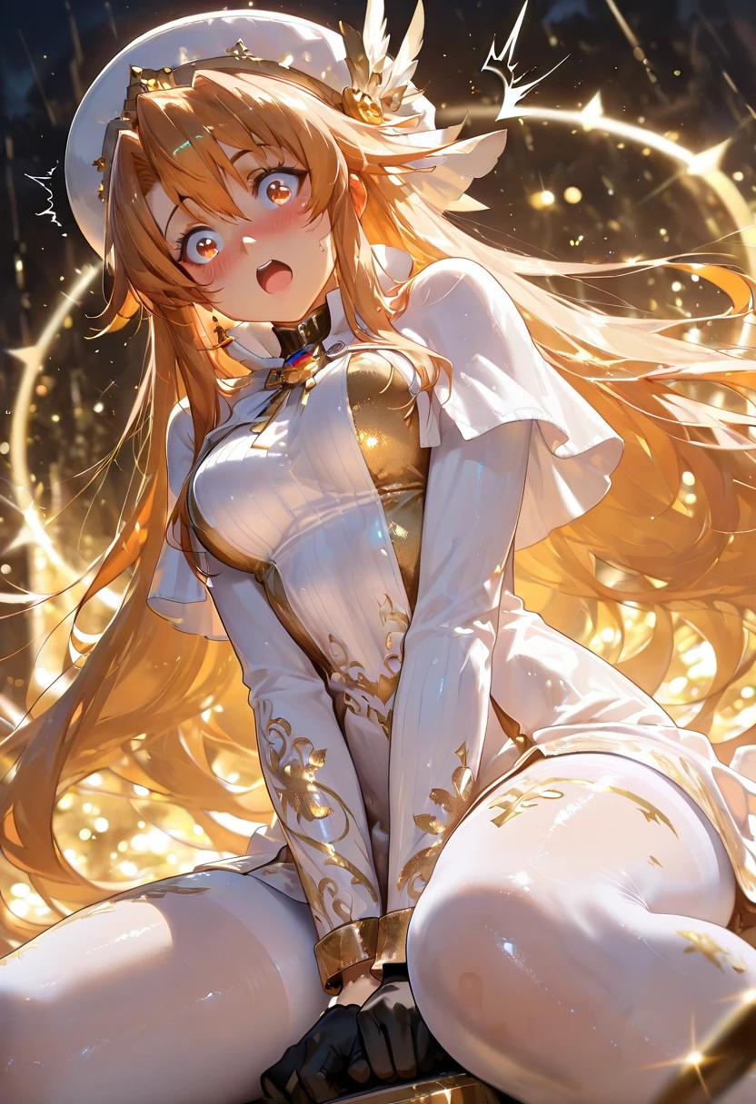 (masterpiece、Highest quality、Highest quality、Official Art、Beautiful and beautiful:1.2)、(One girl:1.3)Hatsune Miku、Twin tails,Beautiful breasts, Beautiful and detailed image of a magical sword resting on a table, Shine with magical energy. blade, Soft and shiny, Warm Light, As it stretches from hand to hand、It bends and twists, Fascinating, The mysterious trail of swirling flames. The surroundings of the room are warm, Golden Light, アイテムにWarm Lightを放つ. Macro Lens, Golden Hour, Soft lighting