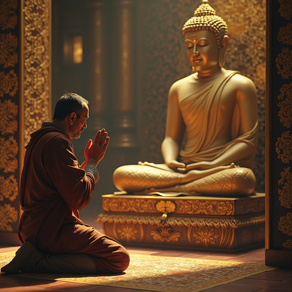 jesus bows respectfully to the buddha, and the buddha is stroking jesus'head
