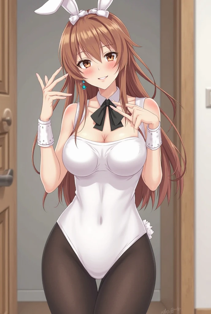 Anime background art, bottom of room, one bed, standing, beautiful anime scenes, 4K anime art wallpaper, 4k anime art wallpaper, Rosla global illumination, anime girl, best quality, detailed, 1 girl, alone, same as LORA, same as lora, closed mouth, smile, brown hair, lora hairstyle, long hair, defined eyes, brown eyes, looking at viewer, perfect face, perfect eyes, lora costume, big tits.

