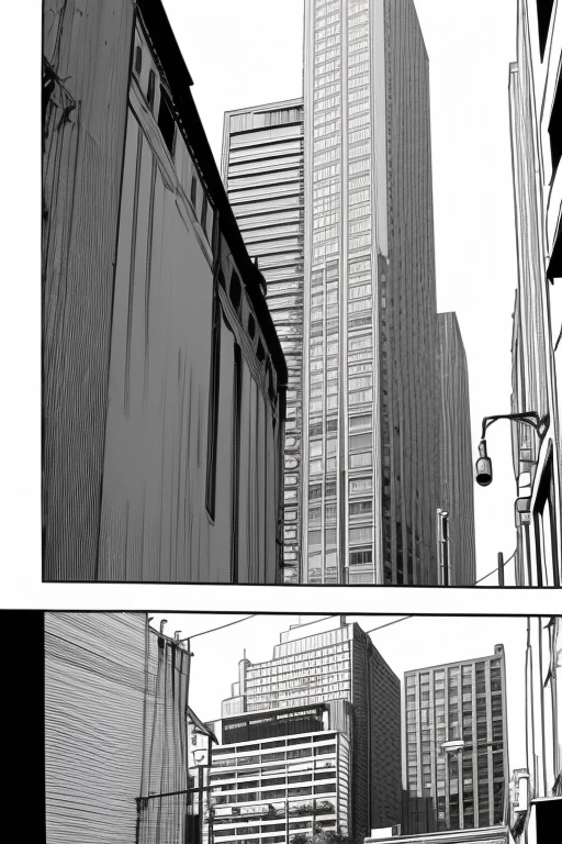 ((lineart, monochrome)),best quality, city building, scenery, busy streets, urban background, smoke , greyscale, monochrome, in boichi manga style