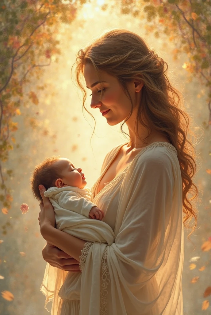 Symbolic image of a mother and baby with an aura of hope