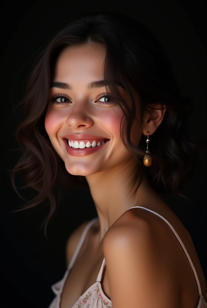 (photorealism:1.2), beautiful chubby woman, happy