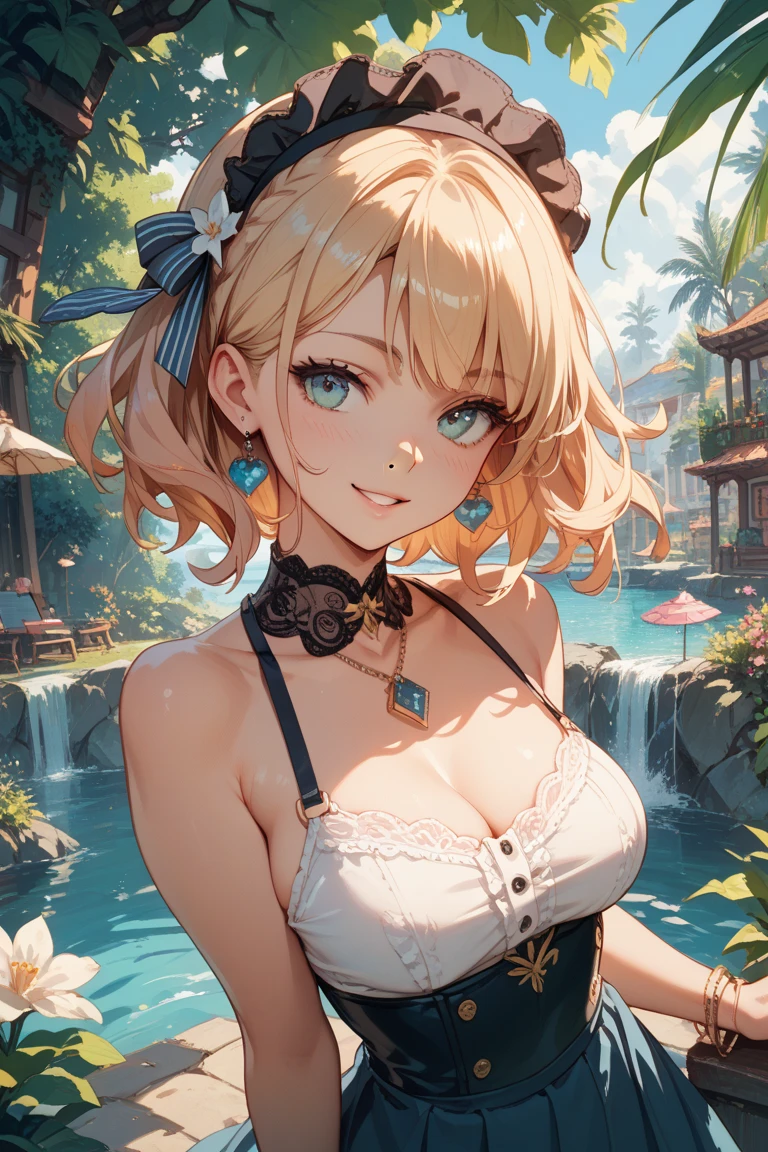 (masutepiece) ((Kaleidoscope)) ((Harmonious)) (ultra-quality) (very exquisite) (Professional Balance) (absurderes) (Wide Shot) (1人の女性) ((Upper body)) ((fullllbody)) (Fine-grained body lines) ((realisitic:0.75)) (zettai ryouiki) (Hi-Res Textures)   (Clearly draw the shape of the nose) ((Exposure 1:0.25)) (((Shiny skin))) (X Hair Ornament) (Ornament Heart(Bracelet、gargantilha、ear ornament)  (((((Beautiful little bun hair in yellow color))))) (Wave hair) (Quality and beautiful finger placement) (Fine, Beautiful clean hands) (It clearly depicts the reflection of small white light in the pupil, which adds depth to the pupil) (((top-quality、Elegant yellow detail eyes))) (((Ultra Definition Masterpiece Highest Quality:1.2 4DCG high quality))) (Highly detailed face and eyes) (24-year-old woman) (Model body type) (Slender and long legs) (A slender) (mascara) (eyeshadows) (eye liner) (Glossy lipstick) (((((White Turquoise Ash× Angel Ribbon× Micro Micro  × Ruffles))))) ((((Beautiful fece((Hawaiian))the beach)))) ((((longshot)))) (((wide Shots))) (((Leaning forward、Strongly emphasize the G-cup))) (((1 to :1))) (G Cup Cow) (((((G Cup))))) (Hold in your arms) (Photorealsitic) (8K Character Concept) (((32K HD image quality...)) (conputer graphics) (angelicales、pastels、Feather wings 1:1.5) ((((angelicales、Anthropomorphism 1:1))))