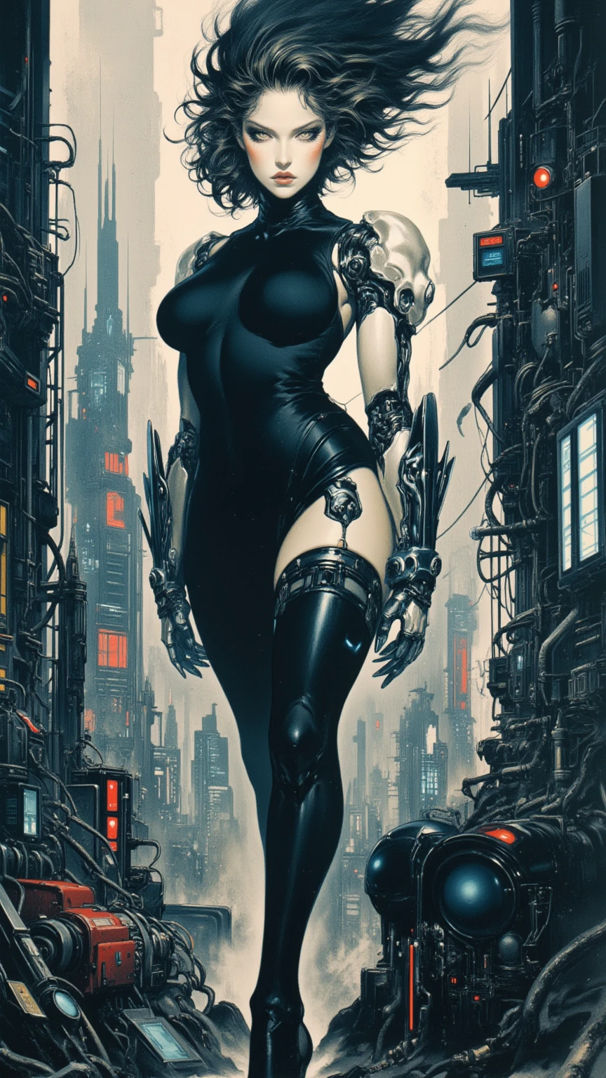 style of santiago caruso, Ashley Wood (Ashley Wood) style of, Giant Widowmaker，Central Composition，close up， Queen \(chess\),Graphic novel illustration