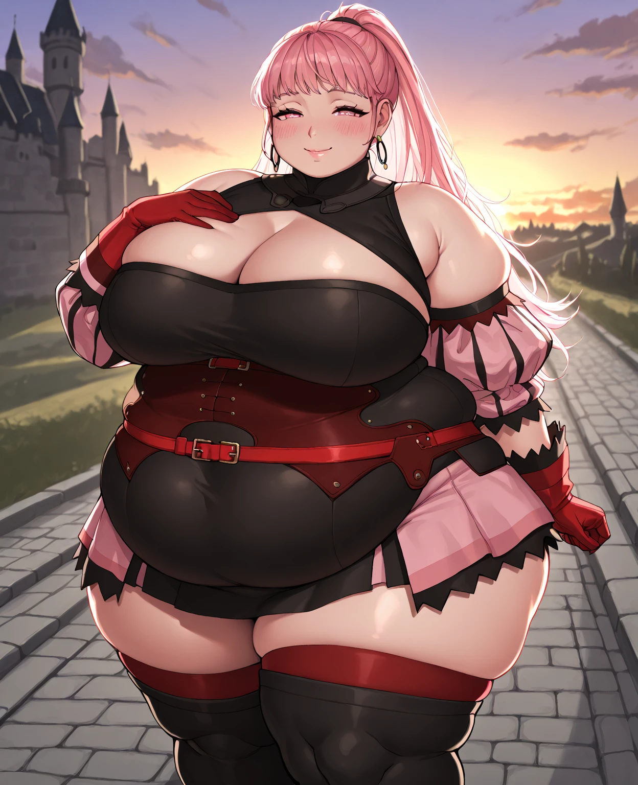 Masterpiece, best quality, hyper bottomheavy, big breasts, hyper breasts, wide hips, hyper hips, thick thighs, hyper thighs, naked, breasts touching ground, breasts bigger than head, bbw, chubby, love handles, armor, full plate