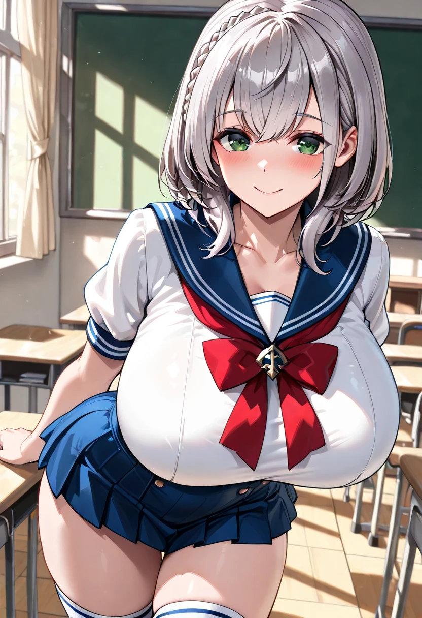 One girl, highest quality, Super detailed, masterpiece, Ultra-high resolution, 8k, Ridiculous, Cowboy Shooting, Focus on the girl, Embarrassing, blush, Lovely, Close one eye, With tears in her eyes and her mouth open, What saliva leaves behind, (arms behind head), (wariza),Classroom Background, (time mage, final fantasy), (medium breasts), (sagging breasts),(huge nipples), Absolute area, Black knee socks, front shot, from above