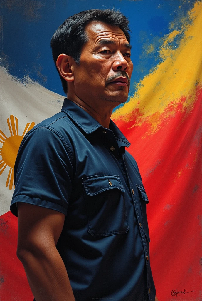 "Create an ultrarealistic image of Michael Jackson holding the Flag of the Philippines and touching his chest to respect the Philippines"